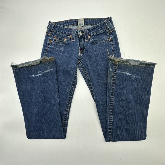 True Religion Denim - True Religion Bobby Women's Size 27 Low Rise Bootcut Frayed Hems Denim Jeans